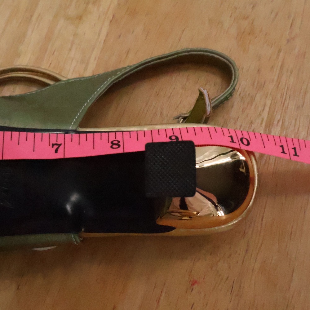 Sage Green Gold Slingback Kitten Heel Womens Size 8.5 Regency Victorian Costume - Picture 7 of 14